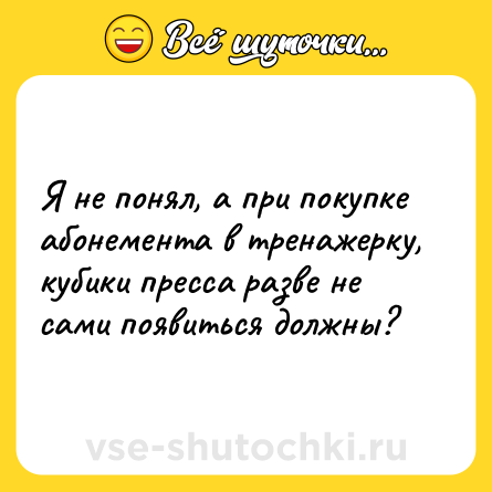 Шутка: Я не понял, а при покупке абонемента в тренажерку, кубики пресса разве не сами появиться должны?
