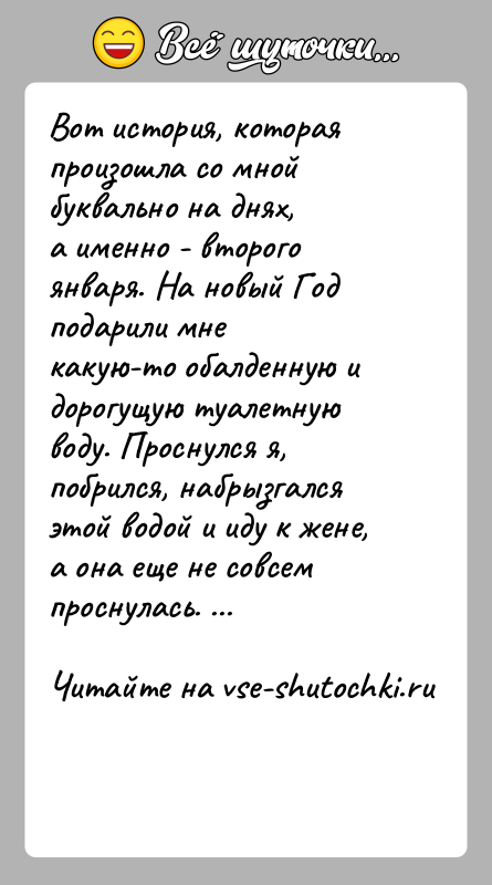 История: Вот история, которая произошла со мной буквально на днях,а именно - второго января. На новый Год подарили мнекакую-то обалденную и