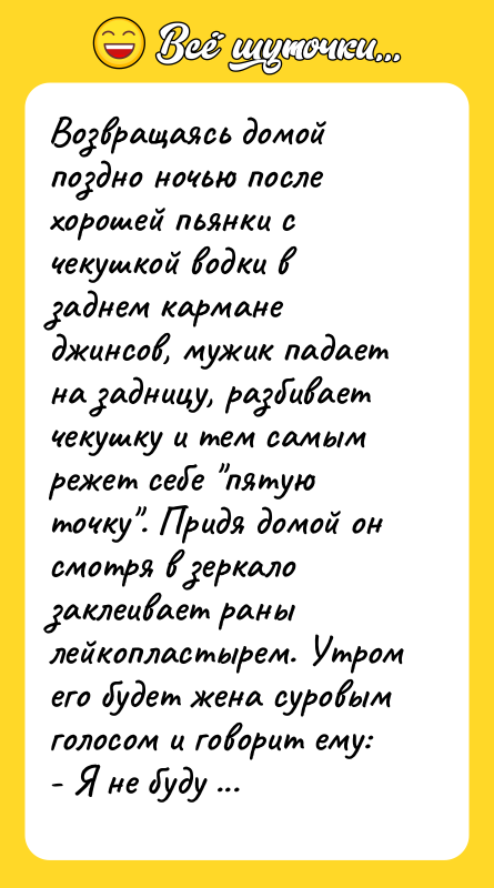 Возвращаясь домой поздно ночью после хорошей пьянки с чекушкой водки