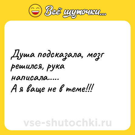 Шутка: Душа подсказала, мозг решился, рука написала.....<br>А я ваще не в теме!!!