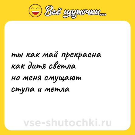 Шутка: ты как май прекрасна <br>как дитя светла <br>но меня смущают <br>ступа и метла