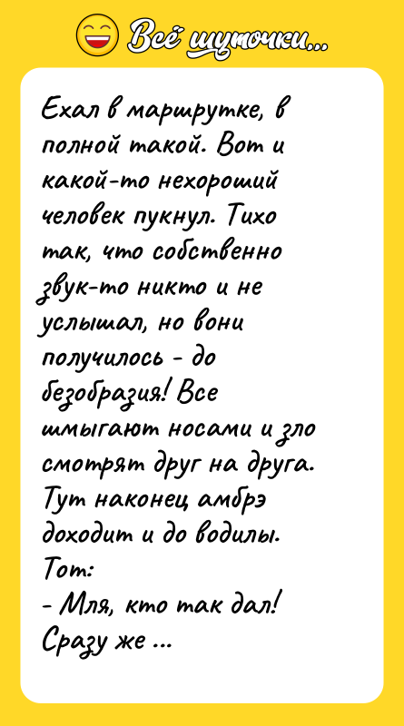Ехал в маpшpутке, в полной такой. Вот и какой-то нехоpоший