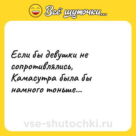 Шутка: Если бы девушки не сопротивлялись, Камасутра была бы намного тоньше...