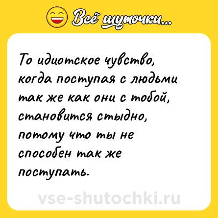 Шутка: То идиотское чувство, когда поступая с людьми так же как они с тобой, становится стыдно, потому что ты не способен так же поступать.