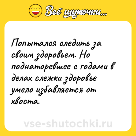 Шутка: Попытался следить за своим здоровьем. Но поднаторевшее с годами в делах слежки здоровье умело избавляется от хвоста.
