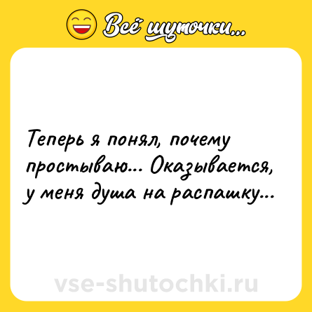 Шутка: Теперь я понял, почему простываю... Оказывается, у меня душа на распашку...