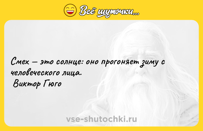 Цитата: Смех это солнце: оно прогоняет зиму с человеческого лица. Виктор Гюго