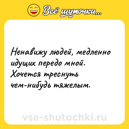 Шутка: Ненавижу людей, медленно идущих передо мной. Хочется треснуть чем-нибудь тяжелым.