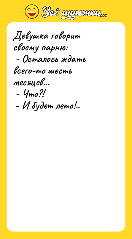 Девушка говорит своему парню: - Осталось ждать всего-то шесть