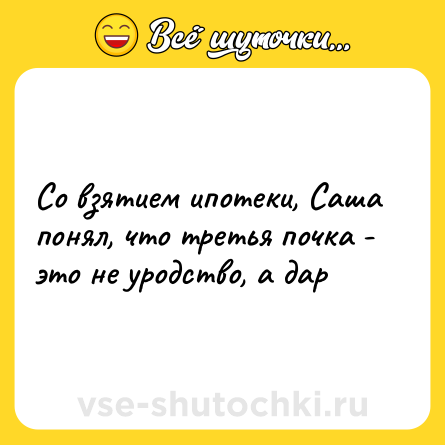 Шутка: Со взятием ипотеки, Саша понял, что третья почка - это не уродство, а дар