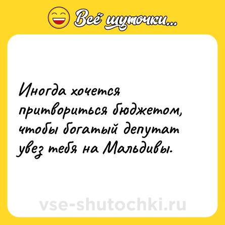 Шутка: Иногда хочется притвориться бюджетом, чтобы богатый депутат увез тебя на Мальдивы.