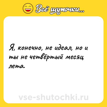 Шутка: Я, конечно, не идеал, но и ты не четвёртый месяц лета.