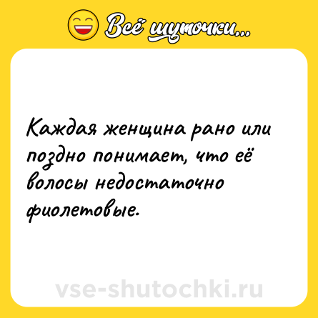 Шутка: Каждая женщина рано или поздно понимает, что её волосы недостаточно фиолетовые.