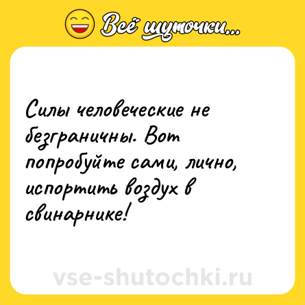 Шутка: Силы человеческие не безграничны. Вот попробуйте сами, лично, испортить воздух в свинарнике!