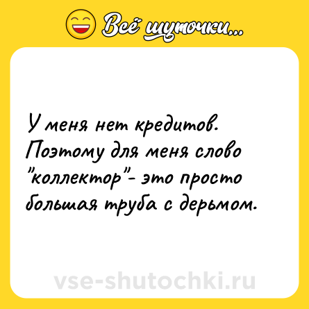 Шутка: У меня нет кредитов. Поэтому для меня слово коллектор - это просто большая труба с дерьмом.