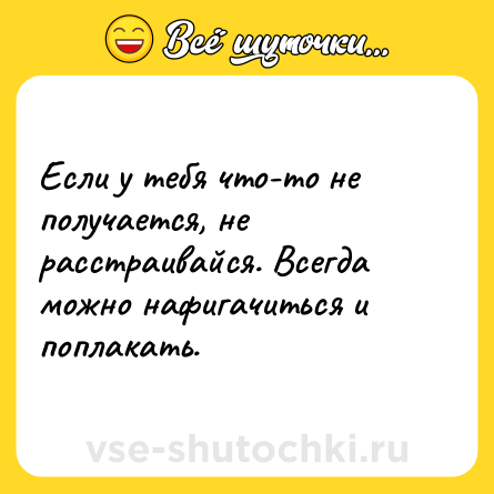 Шутка: Если у тебя что-то не получается, не расстраивайся. Всегда можно нафигачиться и поплакать.