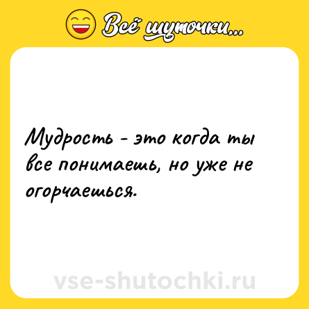 Шутка: Мудрость - это когда ты все понимаешь, но уже не огорчаешься.