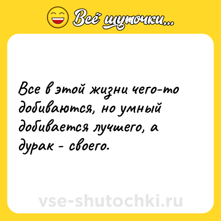 Шутка: Все в этой жизни чего-то добиваются, но умный добивается лучшего, а дурак - своего.