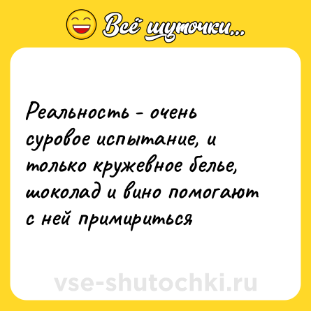 Шутка: Реальность - очень суровое испытание, и только кружевное белье, шоколад и вино помогают с ней примириться