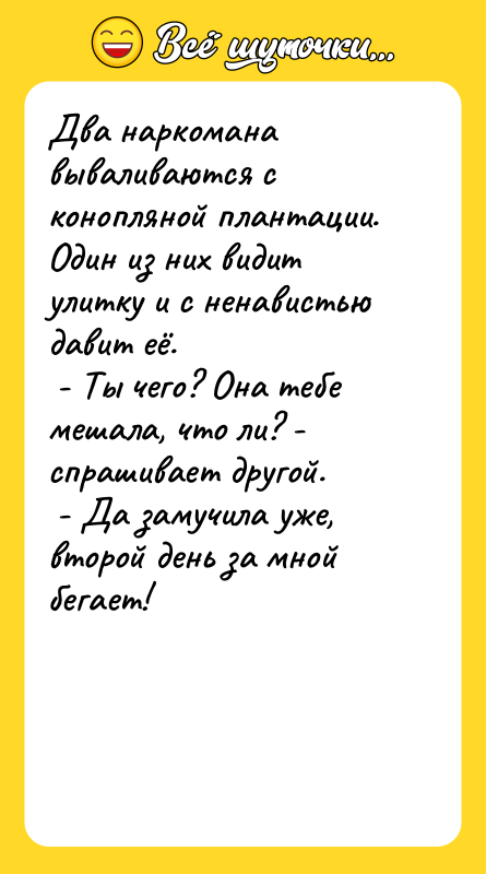 Два наркомана вываливаются с конопляной плантации. Один из них видит