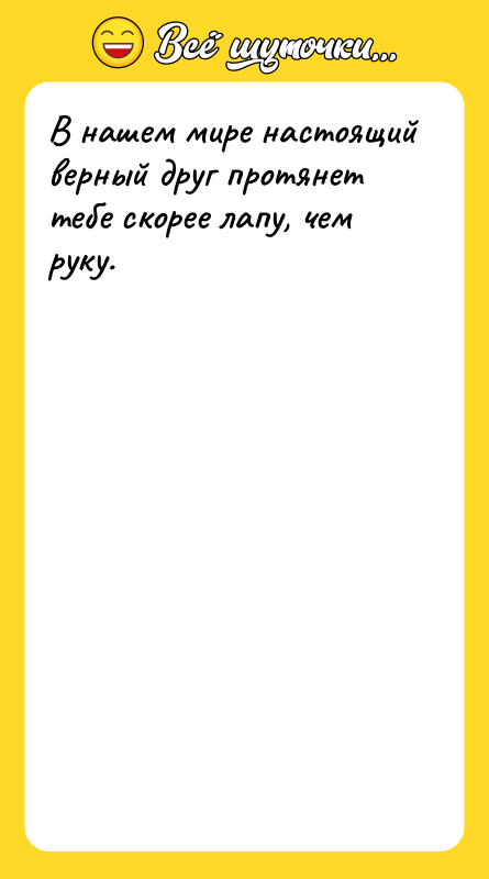 В нашем мире настоящий верный друг протянет тебе скорее лапу,