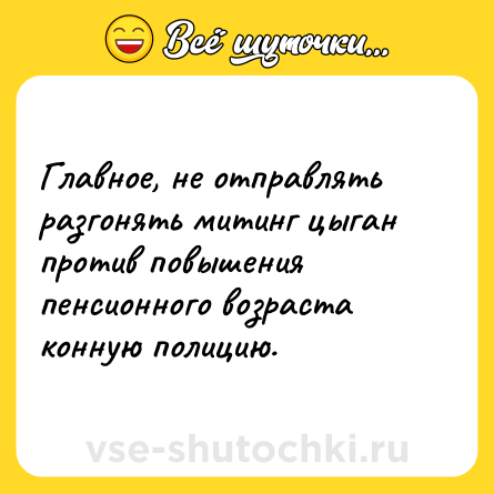 Шутка: Главное, не отправлять разгонять митинг цыган против повышения пенсионного возраста конную полицию.