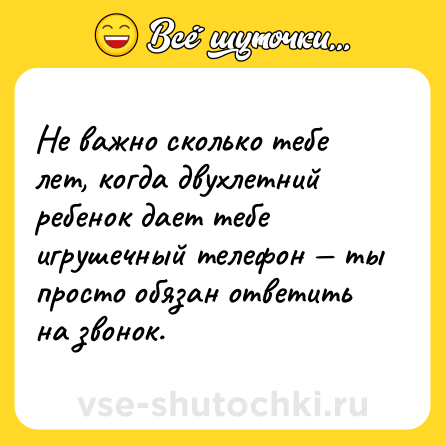 Шутка: Не важно сколько тебе лет, когда двухлетний ребенок дает тебе игрушечный телефон — ты просто обязан ответить на звонок.