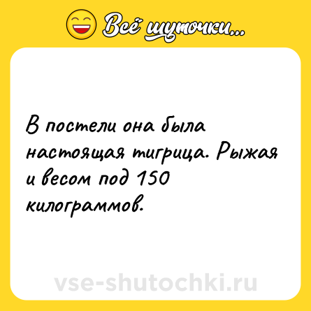 Шутка: В постели она была настоящая тигрица. Рыжая и весом под 150 килограммов.
