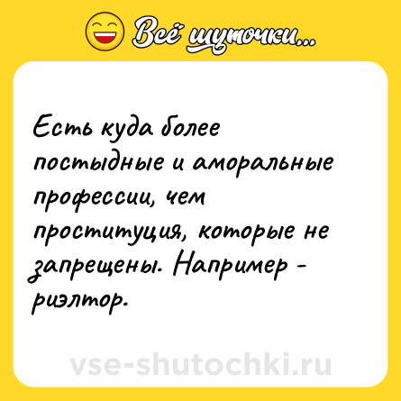 Шутка: Есть куда более постыдные и аморальные профессии, чем проституция, которые не запрещены. Например - риэлтор.