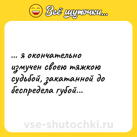 Шутка: ... я окончательно измучен своею тяжкою судьбой, закатанной до беспредела губой...