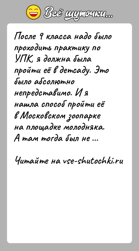 История: После 9 класса надо было проходить практику по УПК, я должна была пройти её в детсаду. Это было абсолютно непредставимо.