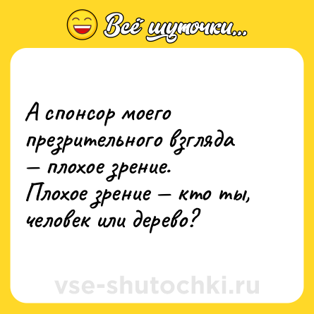 Шутка: А спонсор моего презрительного взгляда — плохое зрение. <br>Плохое зрение — кто ты, человек или дерево?