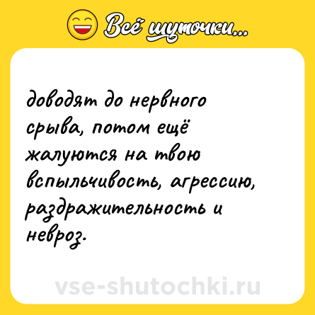 Шутка: доводят до нервного срыва, потом ещё жалуются на твою вспыльчивость, агрессию, раздражительность и невроз.