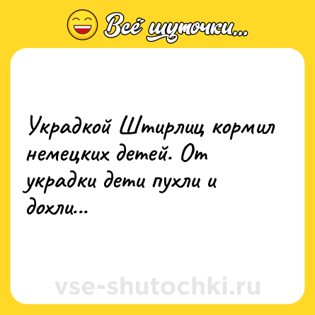 Шутка: Украдкой Штирлиц кормил немецких детей. От украдки дети пухли и дохли...