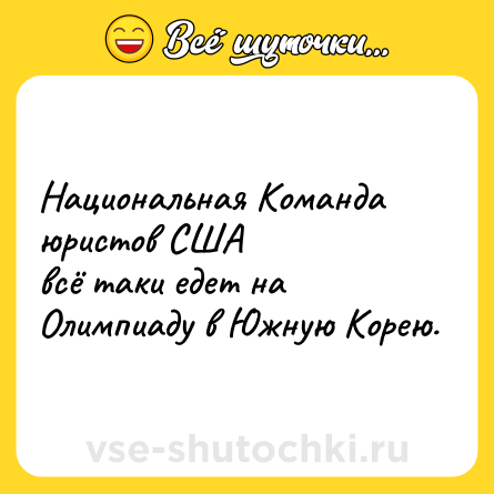 Шутка: Национальная Команда юристов США <br>всё таки едет на Олимпиаду в Южную Корею.