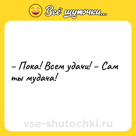 Шутка: – Пока! Всем удачи! – Сам ты мудача!