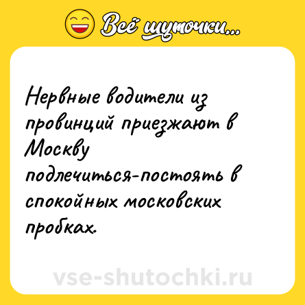 Шутка: Нервные водители из провинций приезжают в Москву подлечиться-постоять в спокойных московских пробках.
