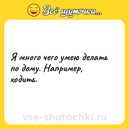 Шутка: Я много чего умею делать по дому. Например, ходить.