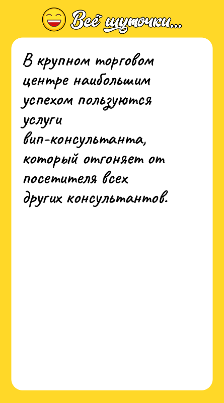 В крупном торговом центре наибольшим успехом пользуются услуги вип-консультанта, который