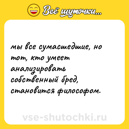 Шутка: мы все сумасшедшие, но тот, кто умеет анализировать собственный бред, становится философом.