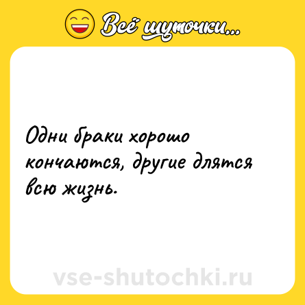 Шутка: Одни браки хорошо кончаются, другие длятся всю жизнь.