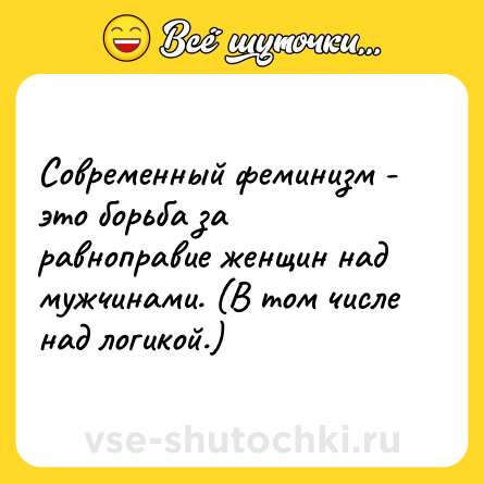 Шутка: Современный феминизм - это борьба за равноправие женщин над мужчинами. (В том числе над логикой.)