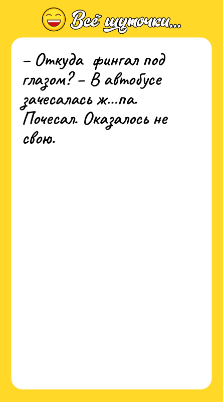 – Откуда  фингал под глазом? – В автобусе зачесалась
