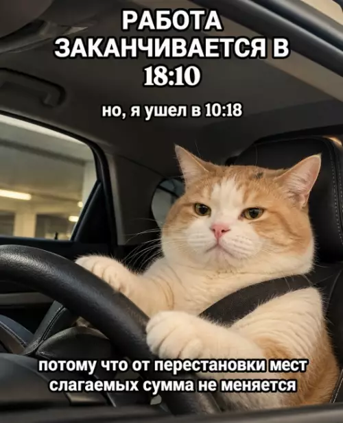 Математика от кота-водителя 🐈🚗 - РАБОТА ЗАКАНЧИВАЕТСЯ В 18:10 НО, Я УШЕЛ В 10:18 ПОТОМУ