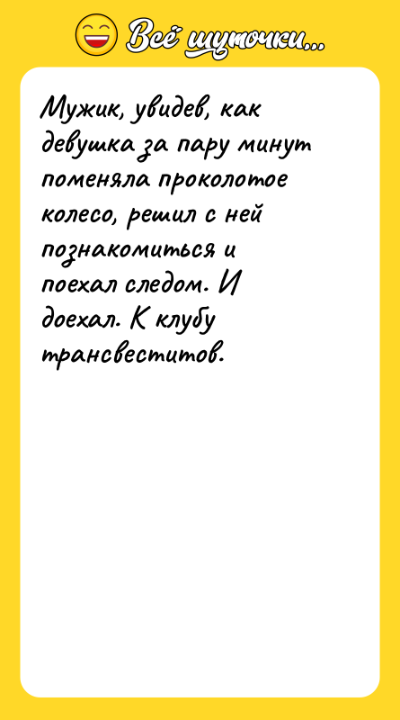 Мужик, увидев, как девушка за пару минут поменяла проколотое колесо,