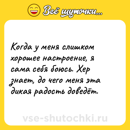 Шутка: Когда у меня слишком хорошее настроение, я сама себя боюсь. Хер знает, до чего меня эта дикая радость доведёт.