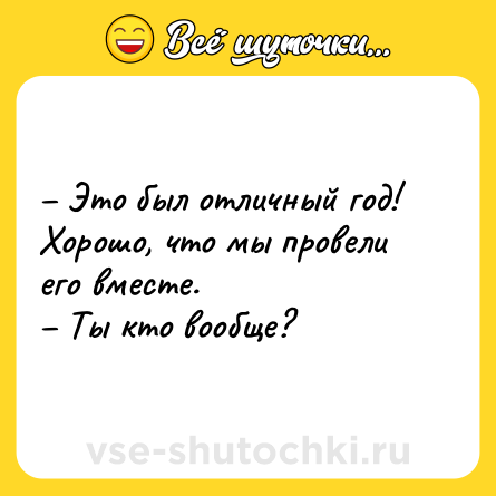 Шутка: – Это был отличный год! Хорошо, что мы провели его вместе. <br>– Ты кто вообще?