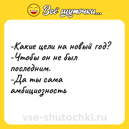 Шутка: -Какие цели на новый год? <br>-Чтобы он не был последним. <br>-Да ты сама амбициозность