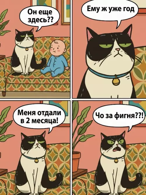 Кот в шоке от несправедливости! 🙀 - Он еще здесь?? Ему ж уже год. Меня отдали в