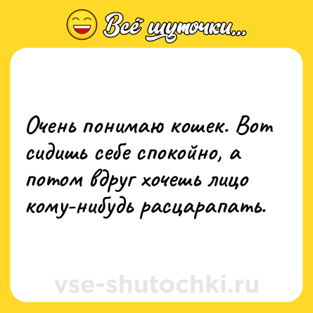 Шутка: Очень понимаю кошек. Вот сидишь себе спокойно, а потом вдруг хочешь лицо кому-нибудь расцарапать.